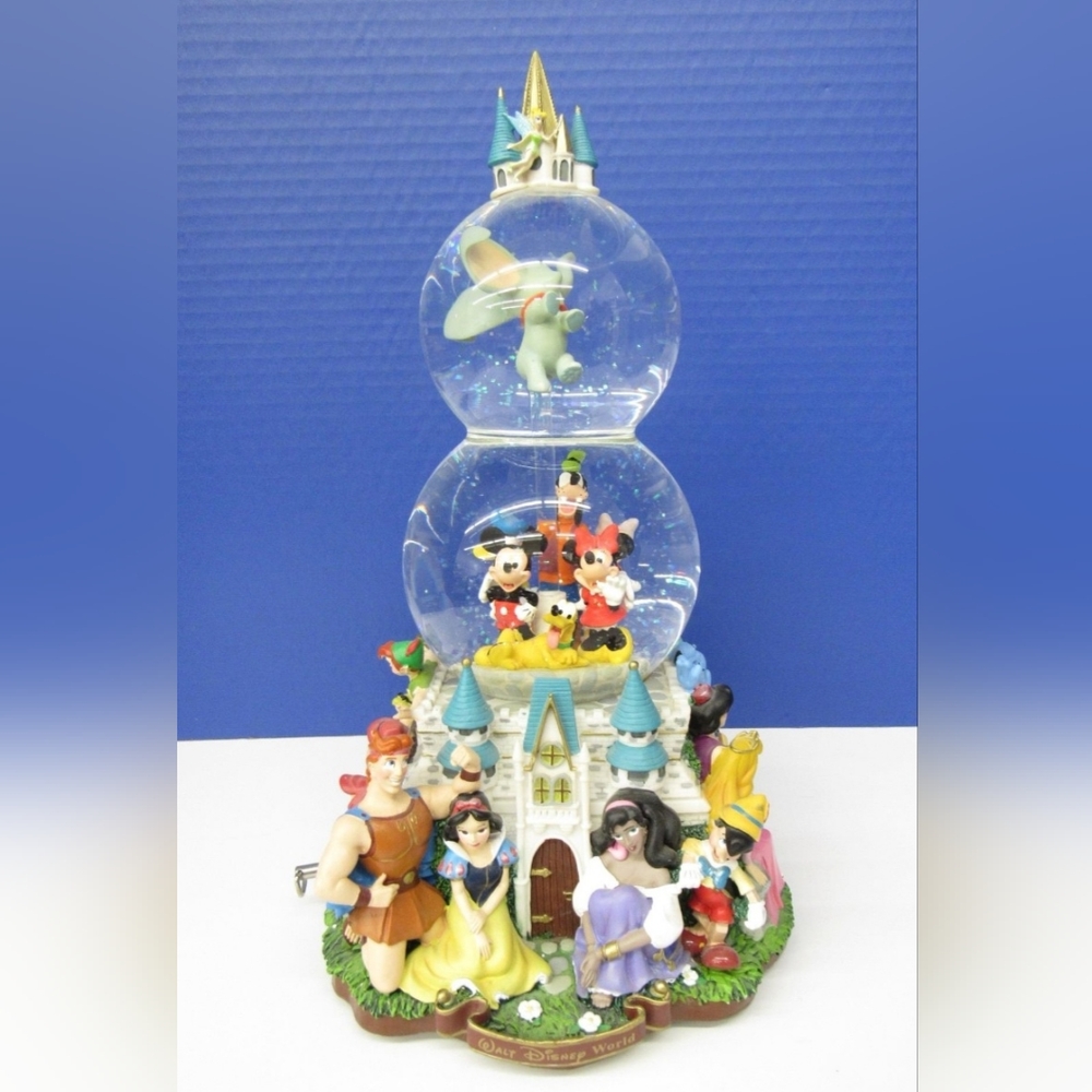  World of Disney 3 Tier Double Snow Globe Music Box-Original Packaging
